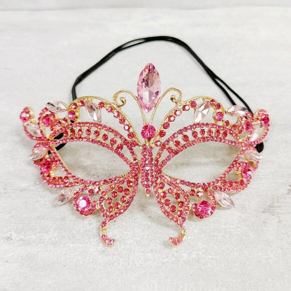 Gold masquerade mask, pink crystal mask, Cosplay mask, Venetian mask, ball mask - Picture 3 of 8